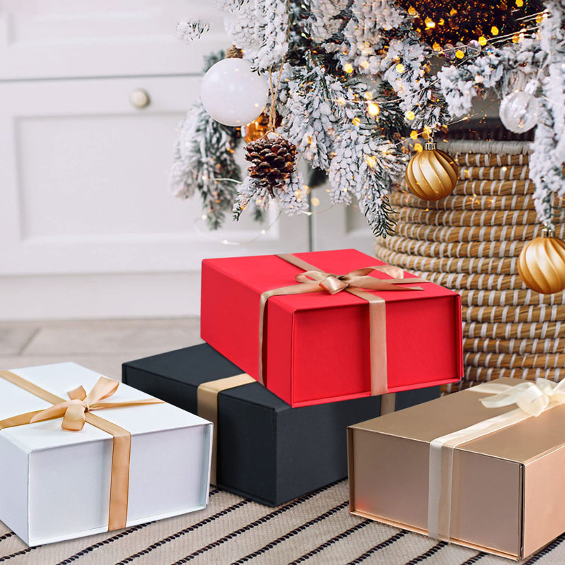 The Holiday Aisle Christmas Gift Boxes 2 Pack 13 X 10 X 4.7 Inch Large Gift Boxes With Magnetic Lids For Presents Red Gift Boxes Valentine s Gift Box Contains Card Ribbon Shredded Paper Filler Wayfair